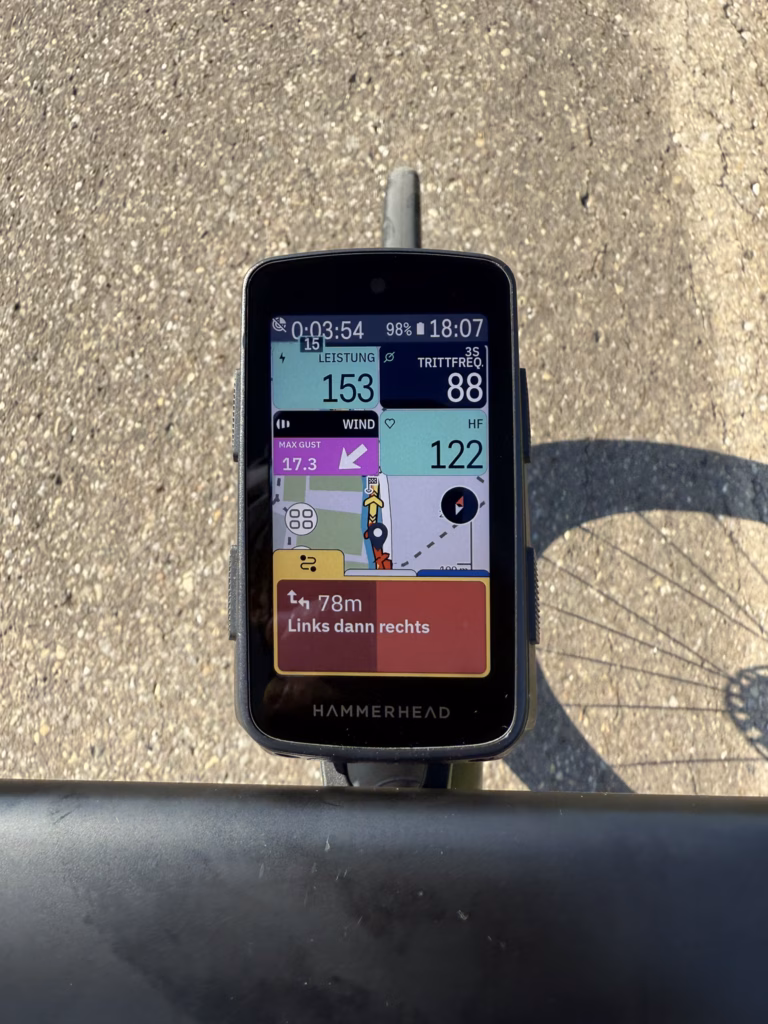 Hammerhead Karoo 3 navigation test: turn instructions during rerouting