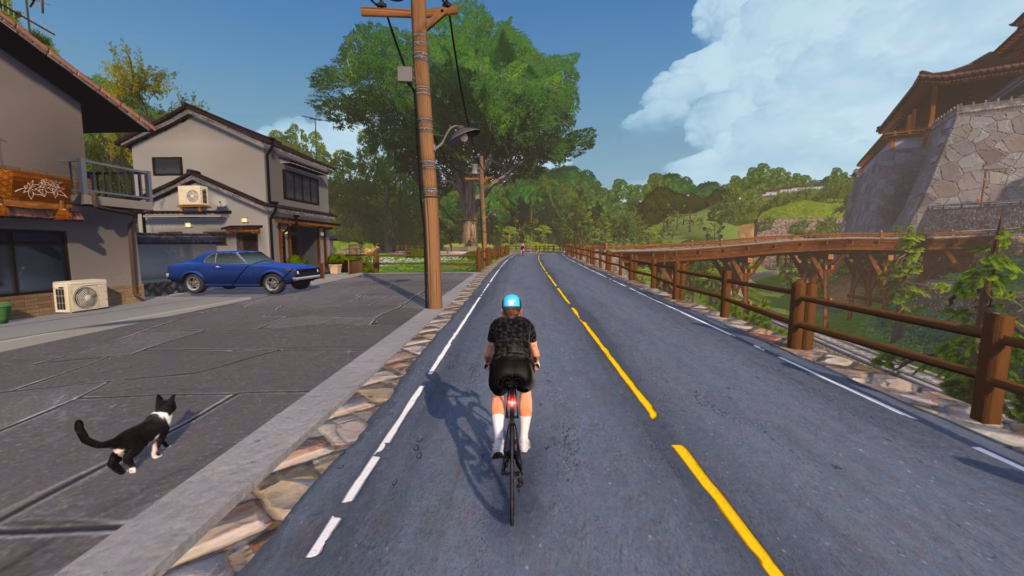Zwift indoor trainer with HUD hidden 2