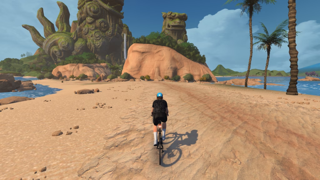 Zwift indoor trainer with HUD hidden