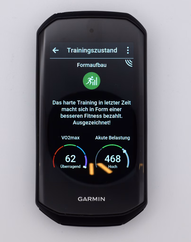 Garmin Edge 1050 training status, Productive, VO2max and Acute Load