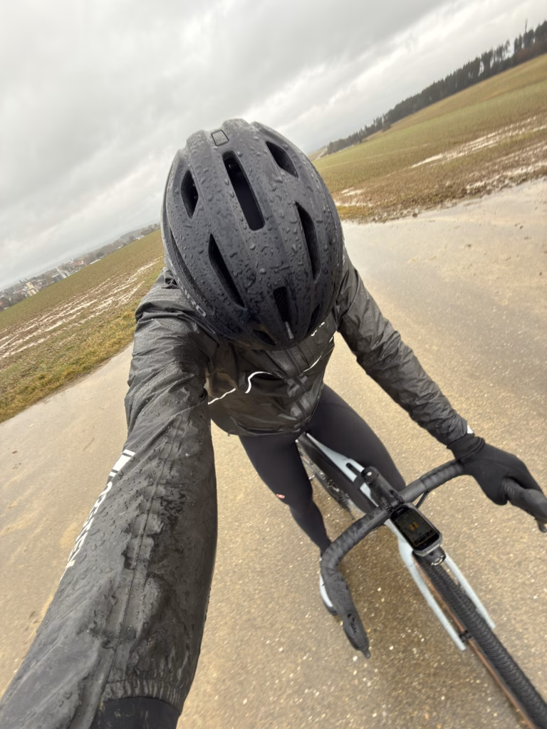 Giro Isode II MIPS Helmet on a Gravel Bike in the Rain – Front View