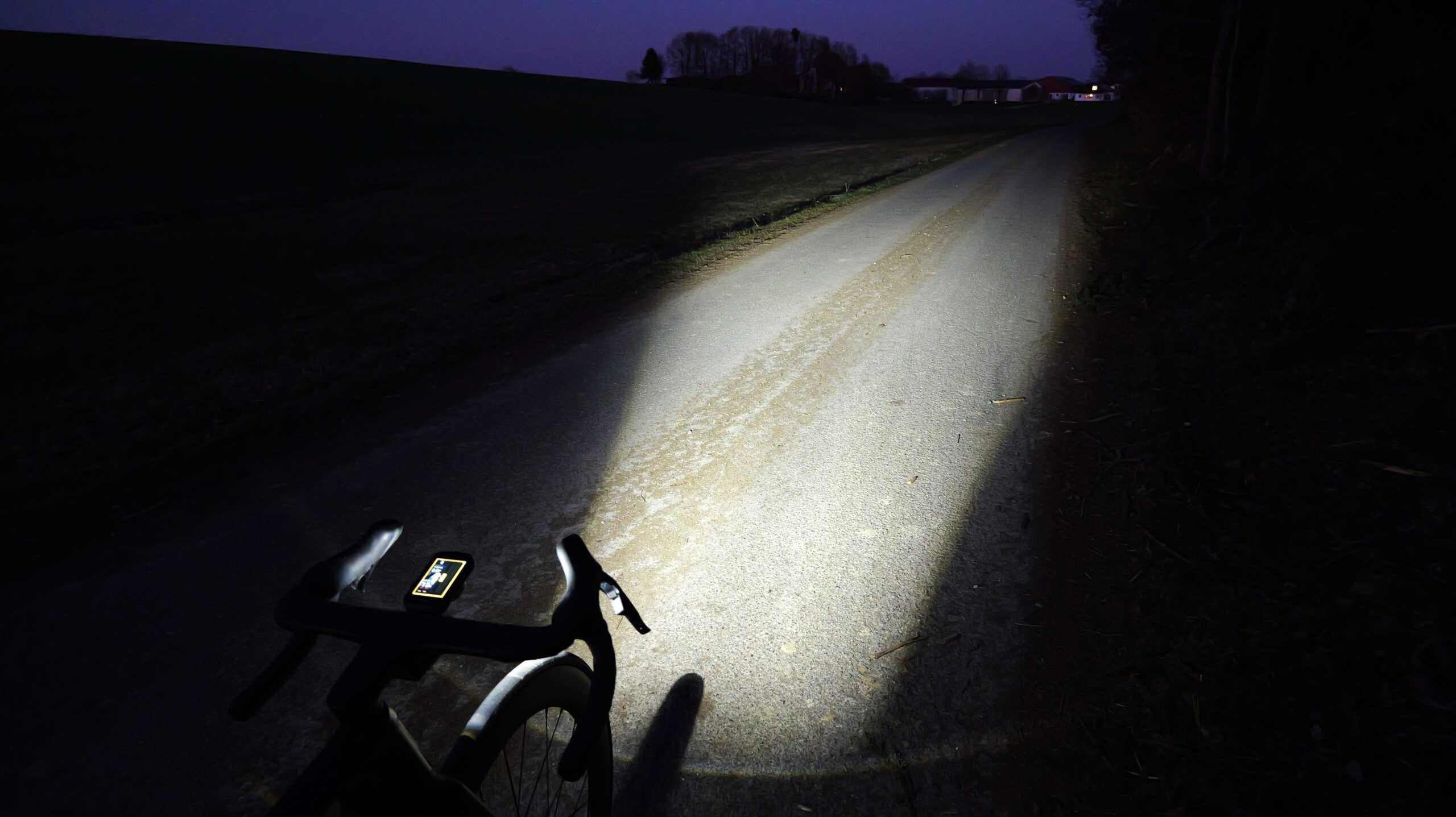 Lupine SL Grano Beam on a Dark Road