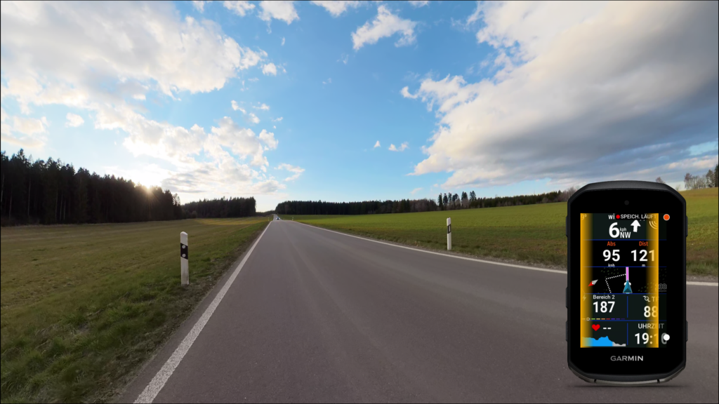Garmin VariaRCT716 radar warning on a country road