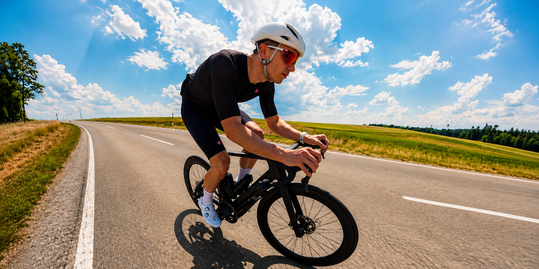 Road Cyclist Practising Beginner Handling Skills