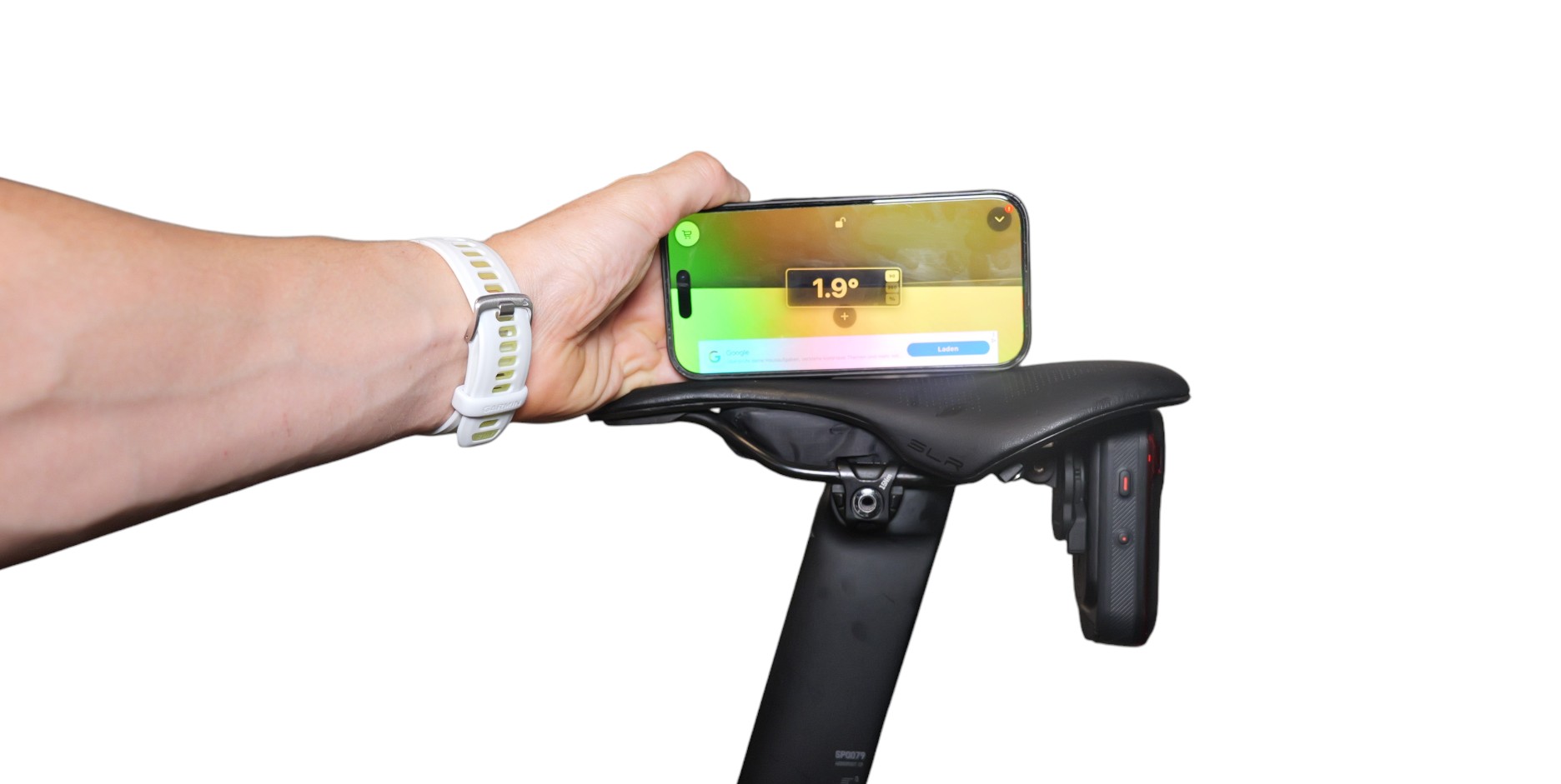 Road bike saddle illustrating saddle tilt during bike fitting