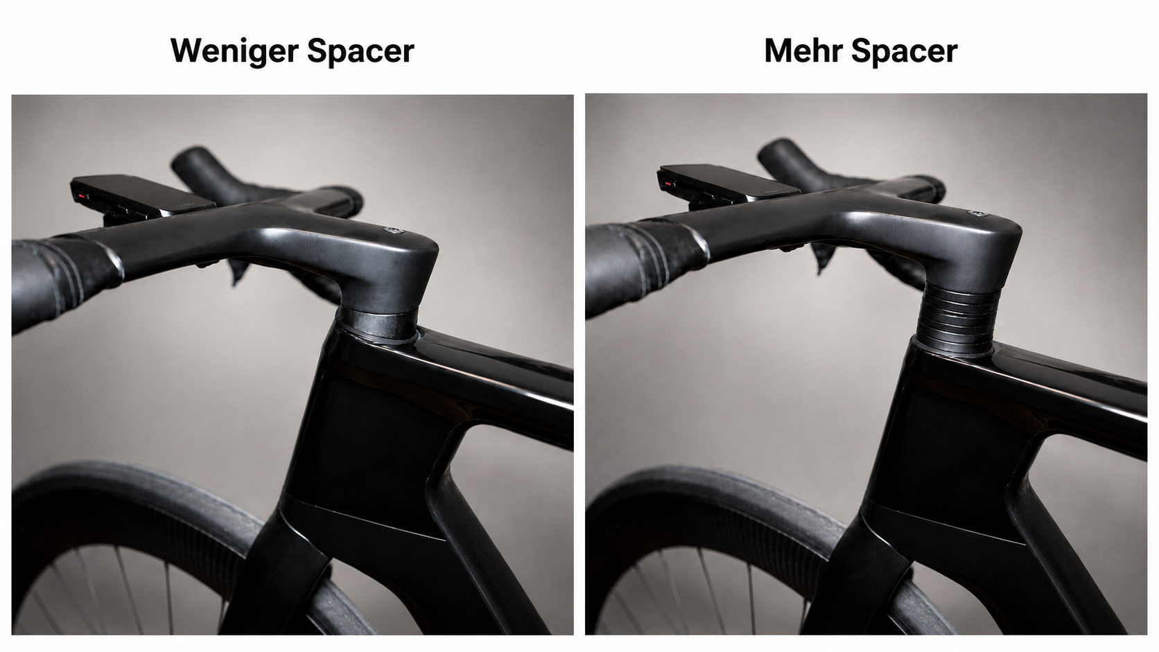 Spacers beneath a bicycle stem illustrating handlebar height