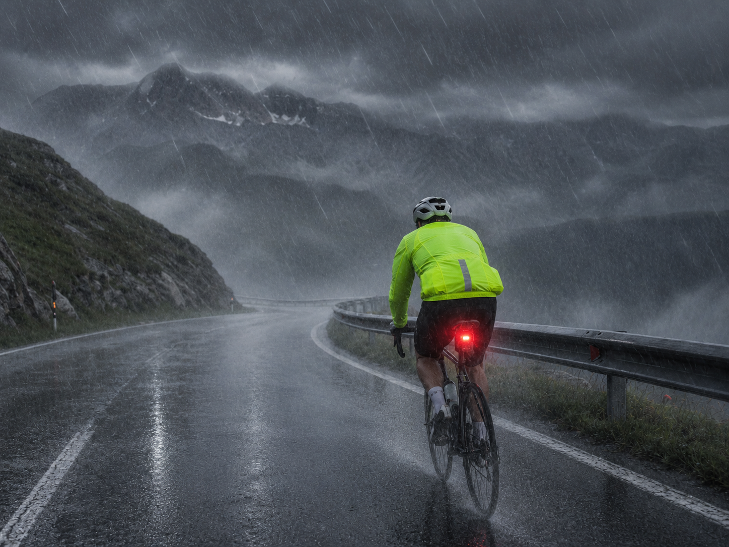 Increase road cycling visibility in rain with lights and bright clothing