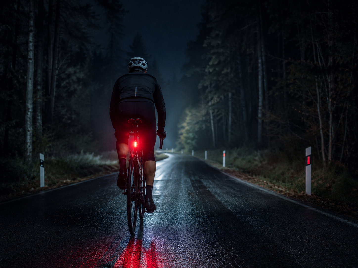 Road cyclist with lights and good visibility in the dark