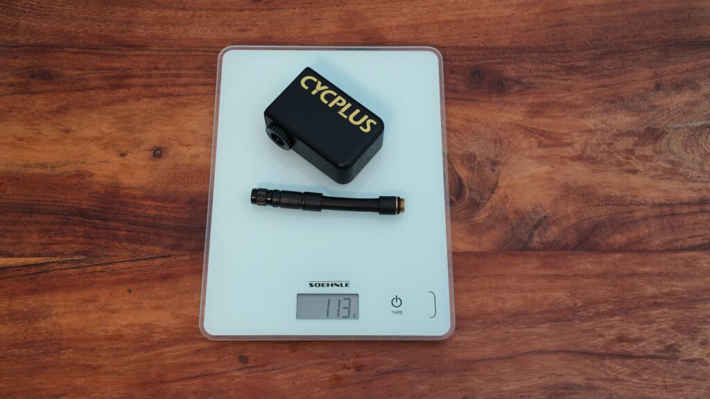 CYCPLUS AS2 Ultra with Extension Hose on a Scale Reading 113 Grams