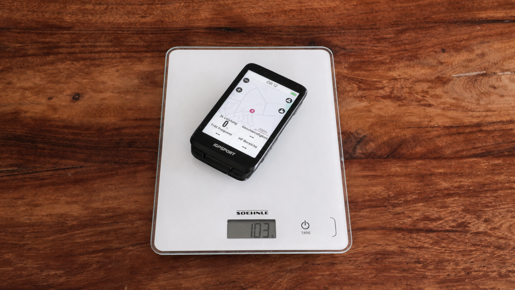 iGPSPORT BiNavi Bike Computer on a Digital Scale Reading 103 Grams