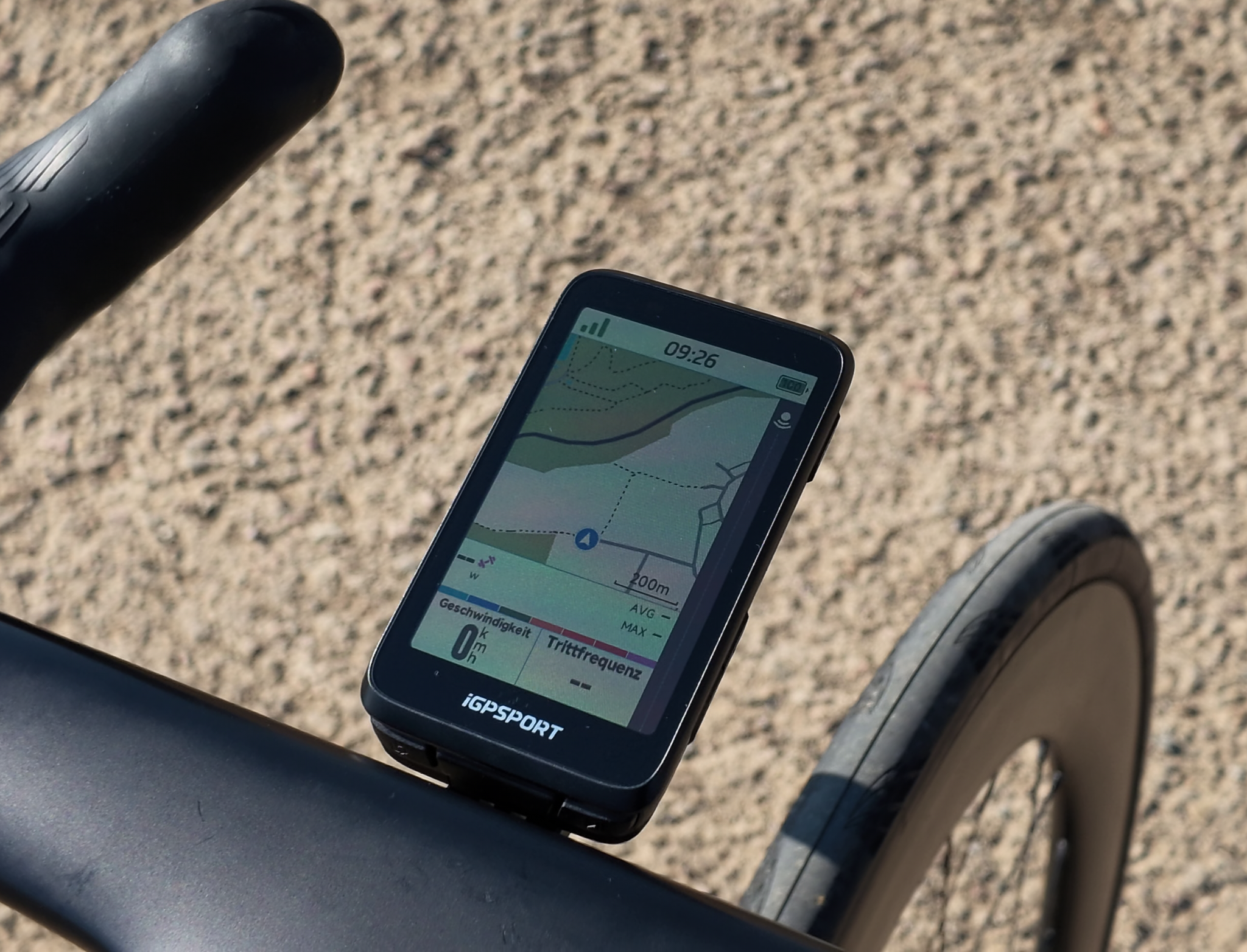 iGPSPORT BiNavi on a Bike with Map View and Navigation Display