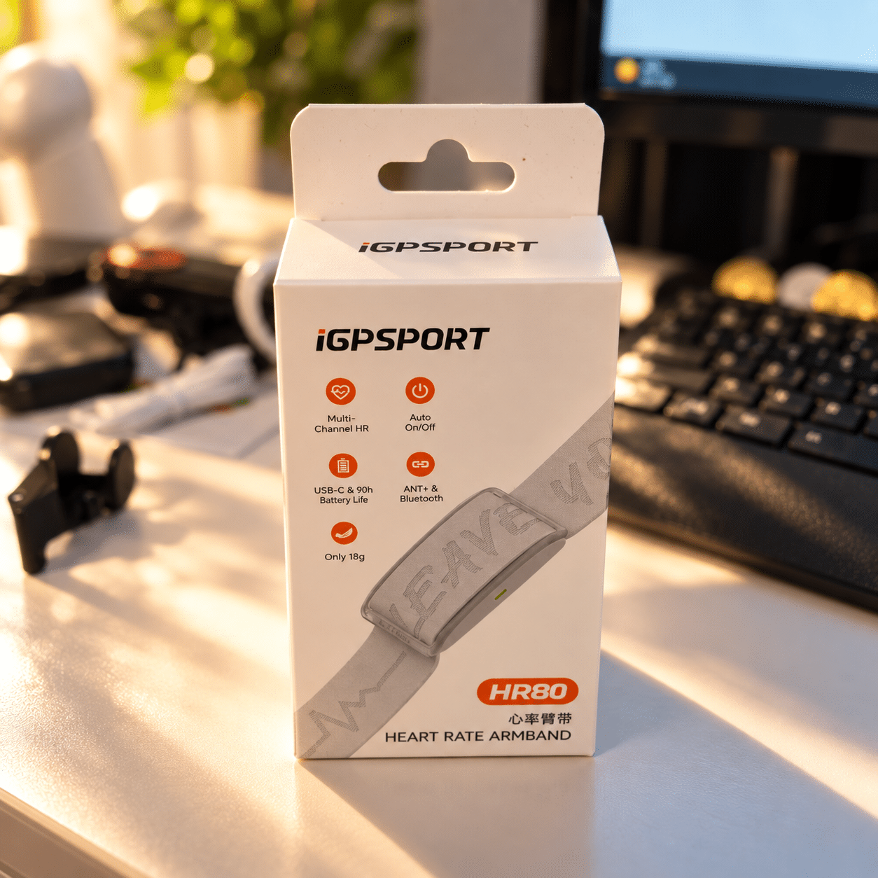 iGPSPORT HR80 Heart Rate Monitor Packaging on a Table