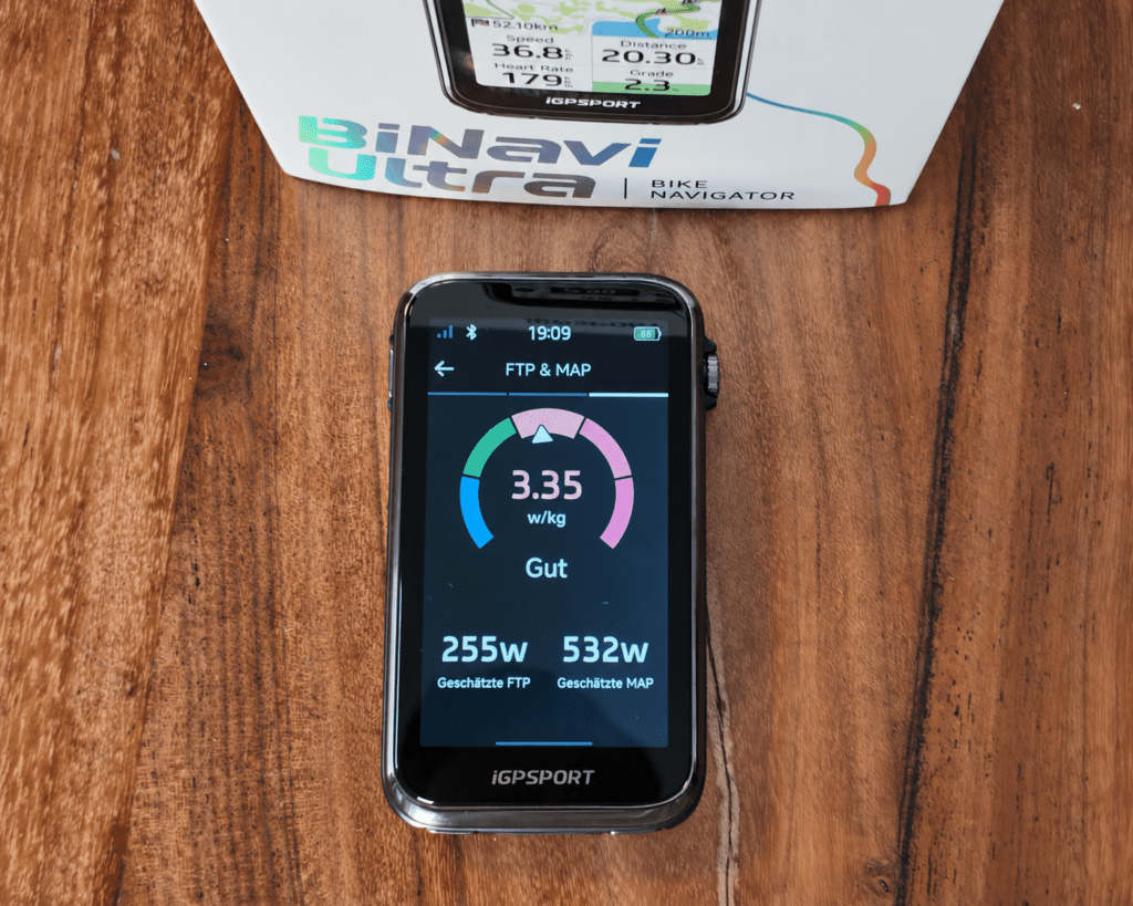 Estimated FTP displayed on the iGPSPORT BiNavi Ultra