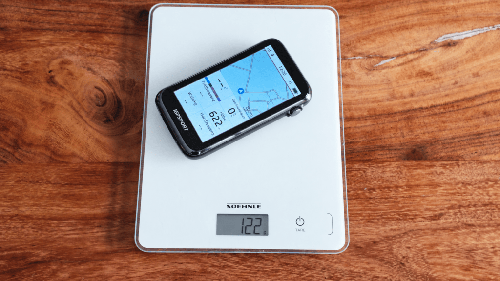iGPSPORT BiNavi Ultra on a Digital Scale During Weight Measurement