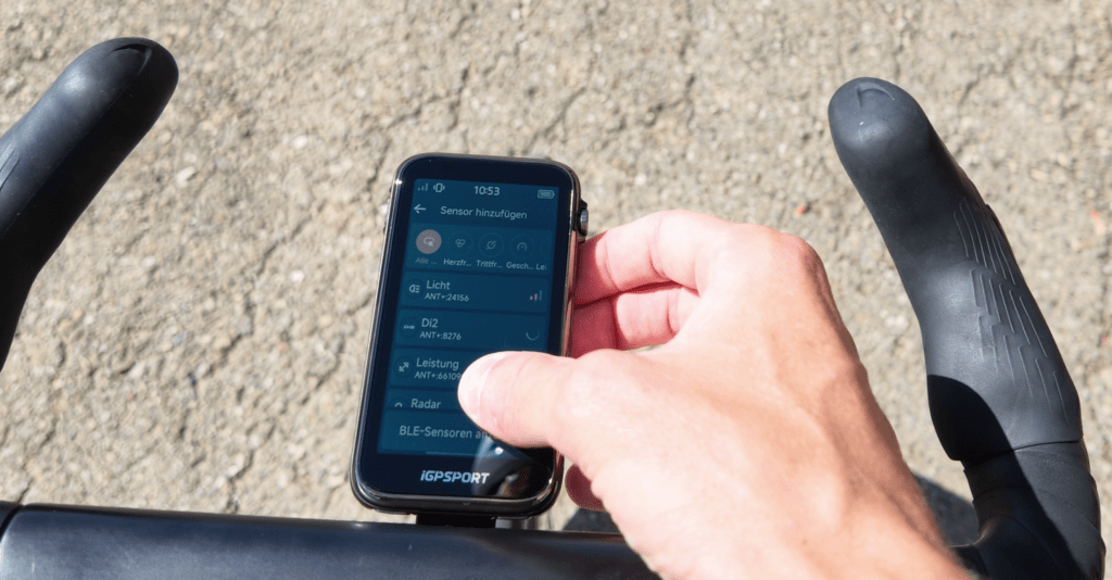 iGPSPORT BiNavi Ultra sensor menu for connecting external sensors