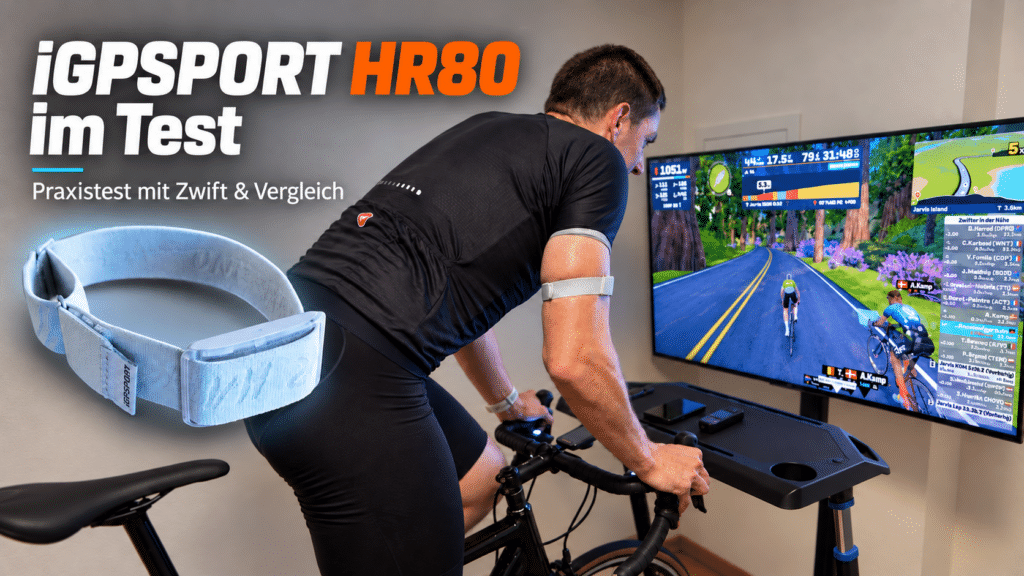 Cyclist Wearing an iGPSPORT HR80 on the Upper Arm During Indoor Zwift Training
